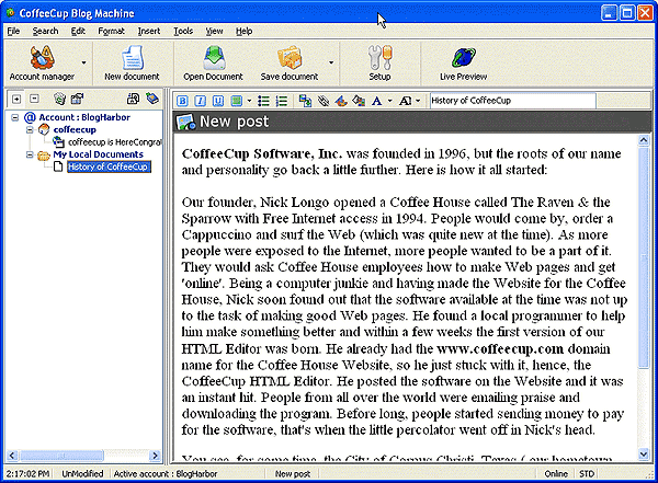 CoffeeCup Blog Machine Screenshot